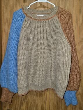 Lush Medium Colorblock Chunky Knit Raglan Balloon Sleeve Sweater